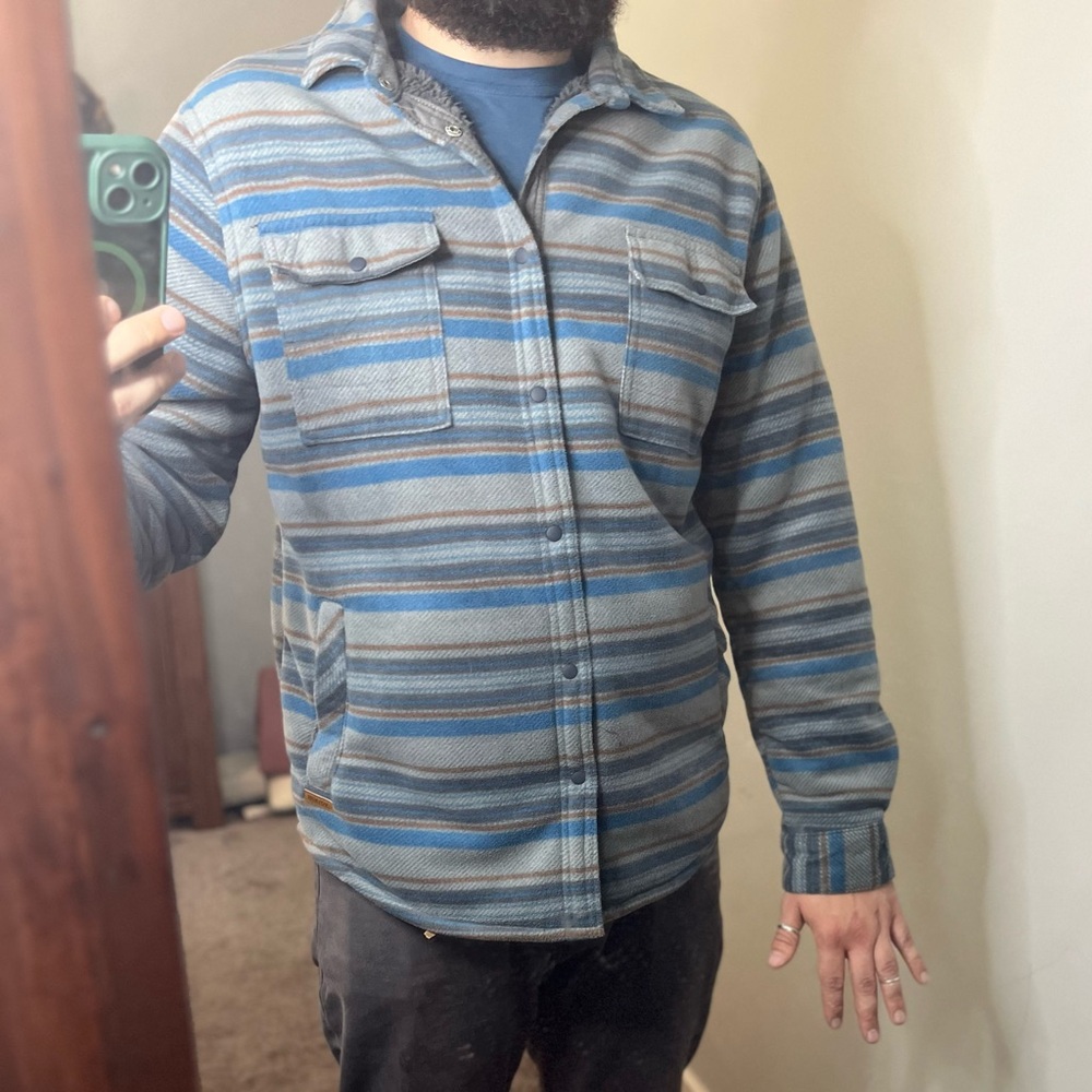 Men's Blue Striped Sherpa Lined Shacket